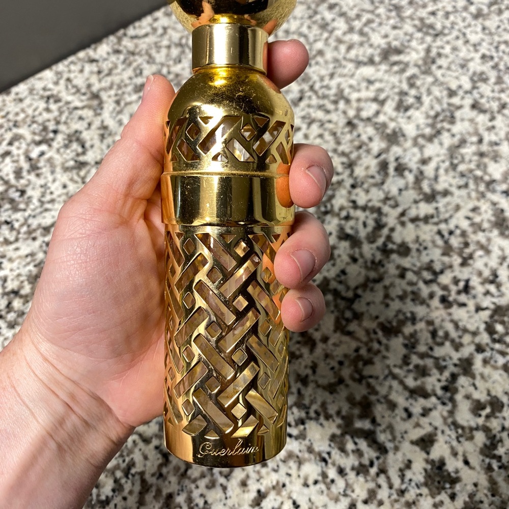 Vintage 80s Guerlain Perfume Empty Bottle in Gold Refillable